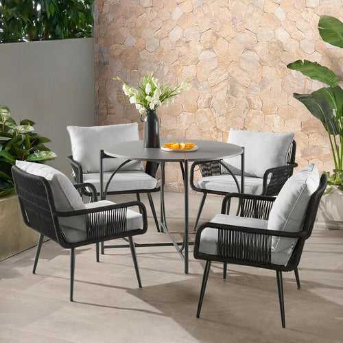 Novar Outdoor Patio Seating Set 4 Chairs and 1 Table Set Braided & Rope