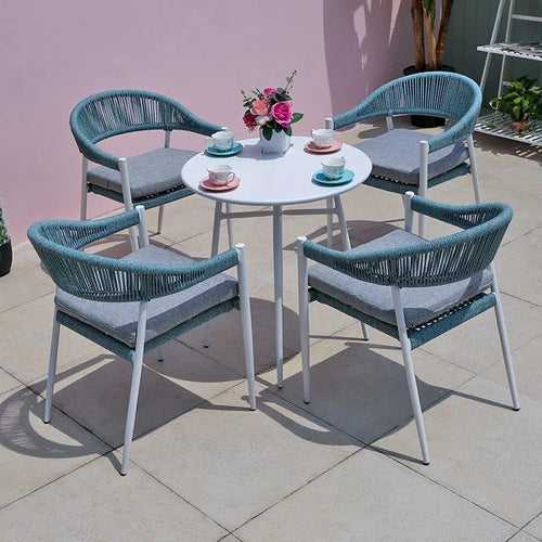 Metron Outdoor Patio Seating Set 4 Chairs and 1 Table Set ( Sky Blue) Braided & Rope