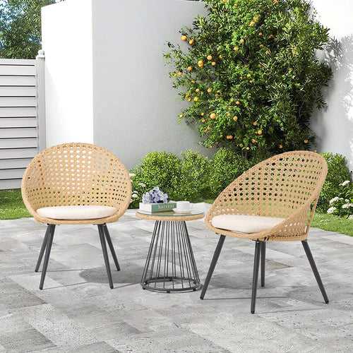 Hell Outdoor Patio Seating Set 2 Chairs and 1 Table Set (Tan + White)