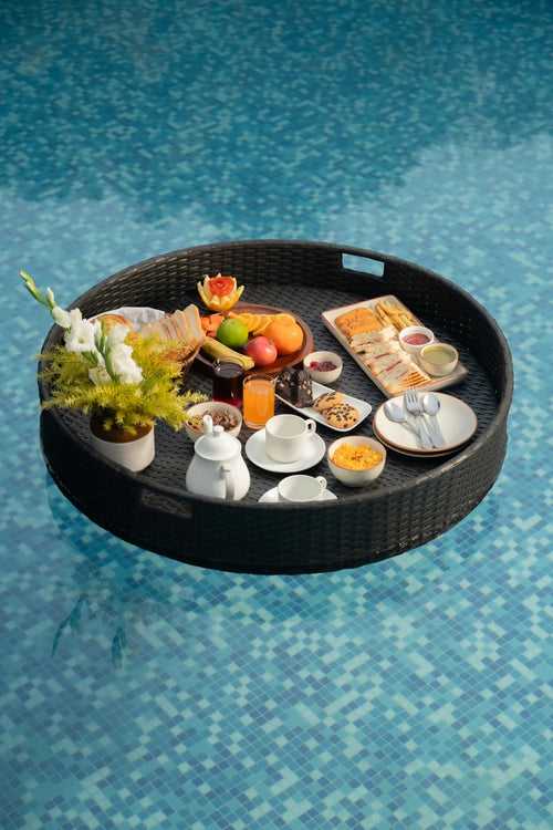 Enciso Luxury Floating Serving Tray For Swimming Pool - Brown ( Round )
