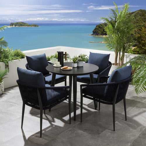 Hernando Outdoor Garden Patio Dining Set 4 Chairs and 1 Table Set (Blue+Black) Braided & Rope