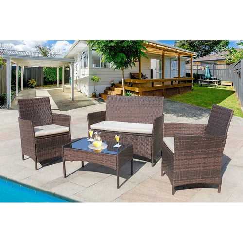 Faus Outdoor Sofa Set 2 Seater , 2 Single seater and 1 Center Table (Brown + White)