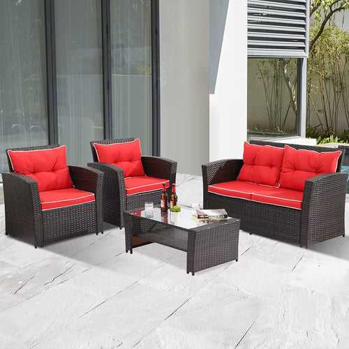 Fulvia Outdoor Sofa Set 2 Seater , 2 Single seater and 1 Center Table (Black + Red)