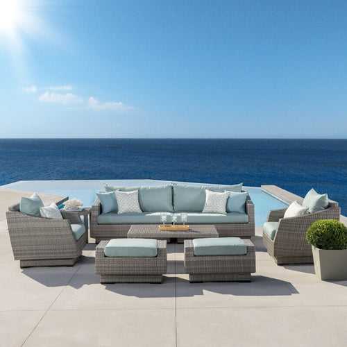 Davide Outdoor Sofa Set 3 Seater , 2 Single seater, 2 Ottoman, 1 Side table and 1 Center Table (Silver+Dark grey)