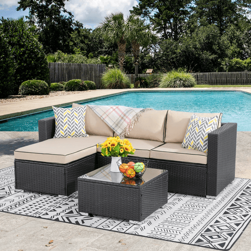 Ment Outdoor Sofa Set 4 Seater and 1 Center Table Set (Black)