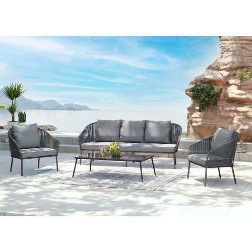 Shed Outdoor Sofa Set 3 Seater , 2 Single seater and 1 Center Table Set (Dark grey) Braided & Rope