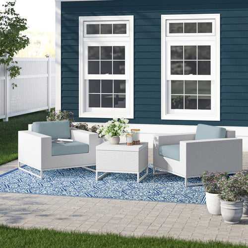 Vitale Outdoor Sofa Set 2 Single seater and 1 Center Table (White + Light Blue)