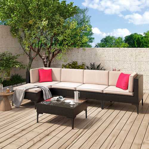 Cyzen Outdoor Sofa Set 5 Seater and 1 Center Table Set (Dark Brown)