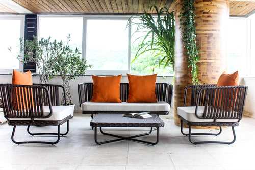 Lydie Outdoor Sofa Set 2 Seater, 2 Single seater and 1 Center Table (Dark Brown)