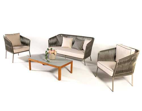 Ciro Outdoor Sofa Set 2 Seater , 2 Single seater and 1 Center Table (Dark Grey + Beige) Braided & Rope