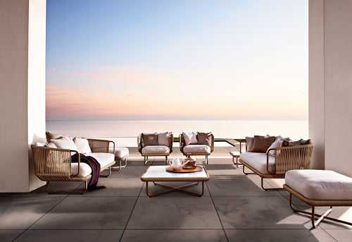 Hancy Outdoor Sofa Set 6 Seater , 2 Ottoman and 1 Center Table + 1 side table Set  (Tan + Beige) Braided & Rope