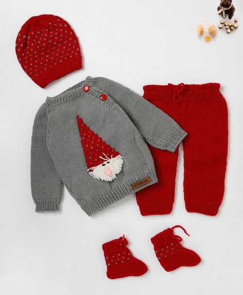 Handmade Knitted Santa Pyjama Set- Red & Grey