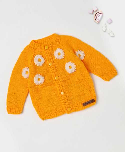 Flower Embroidered Handmade Sweater- Yellow