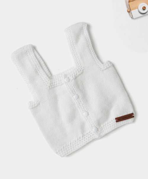 Handmade Self Design Vest- White