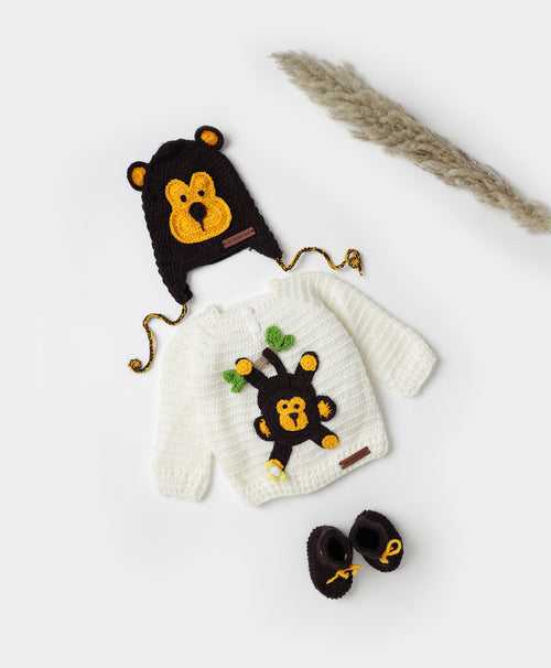 Handmade Monkey Sweater Set- Cream & Brown