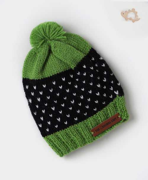 Unisex Handmade Self Design Cap- Green & Black