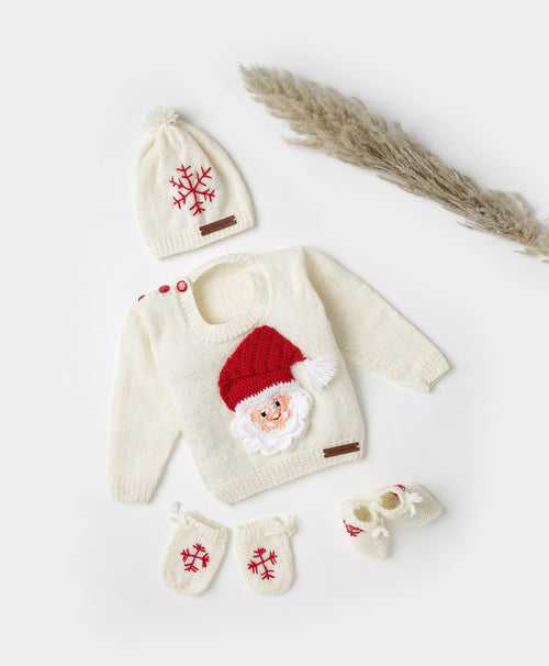 Handmade Santa Embellished Sweater Set- White