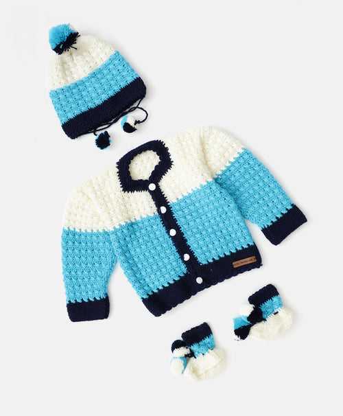 Unisex Kids Handmade Sweater Set- Blue & Off White