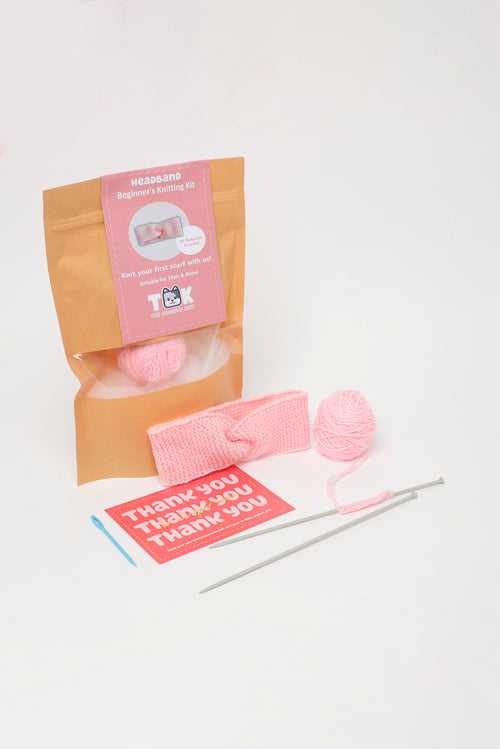 Beginner's Knitting Kit- Headband- Baby Pink