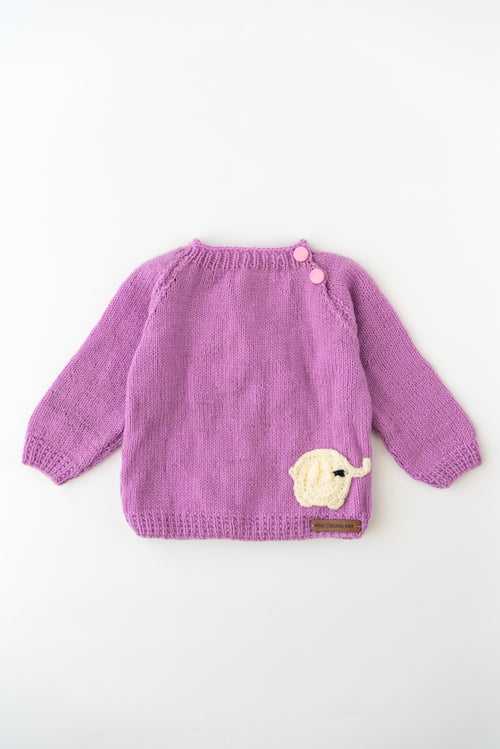Unisex Kids Elephant Patch Handmade Sweater- Purple