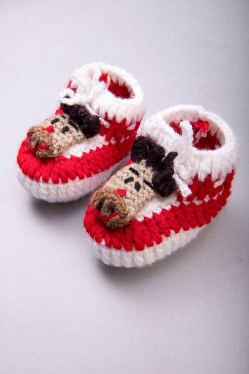 Reindeer Handmade Booties- Red & White