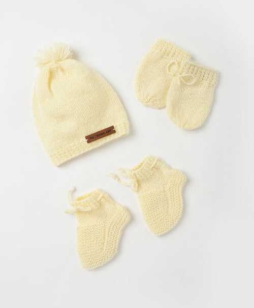 Handmade Knitted Cap, Socks & Mittens- Off White