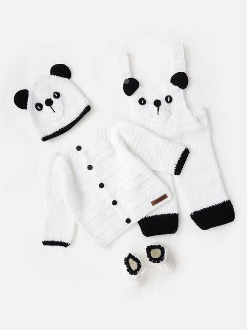Panda Design Handmade Dungaree Set- White & Black