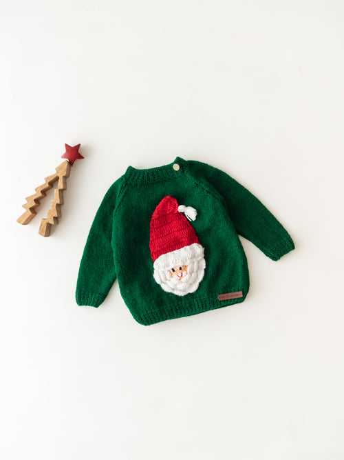 Handmade Santa Embellished Sweater- Dark Green