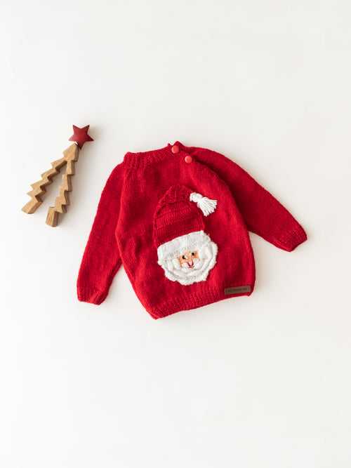 Handmade Santa Embellished Sweater- Red