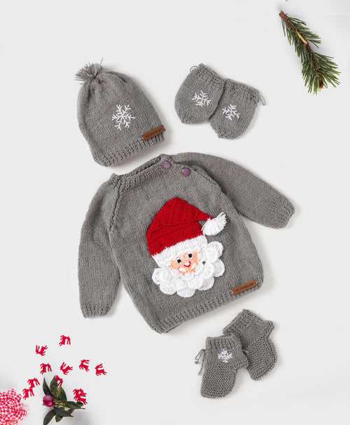 Handmade Santa Embellished Sweater Set- Grey