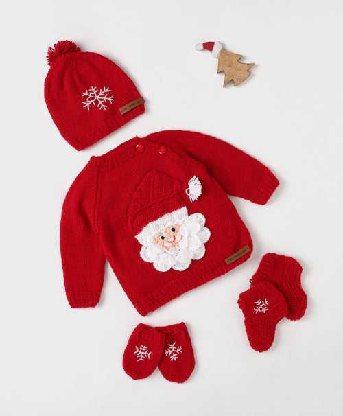 Handmade Santa Embellished Sweater Set - Red