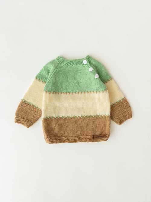 Embroidered Handmade Sweater- Light Green & Beige