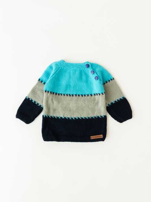 Embroidered Handmade Sweater- Blue & Grey