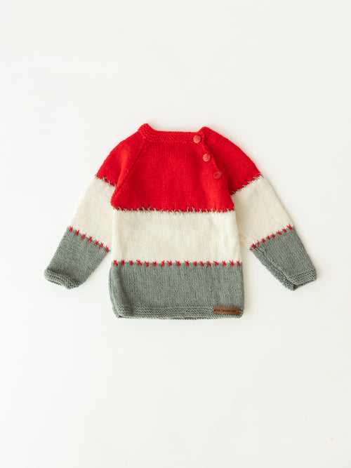 Embroidered Handmade Sweater- Red & Grey