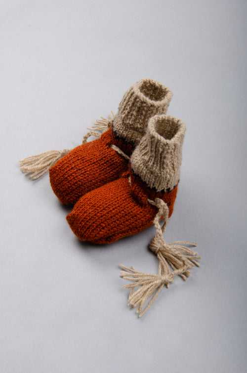 Handmade Knitted Socks- Rust & Beige