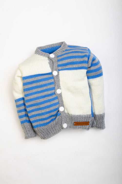 Handmade Striped Sweater- Blue & Off White