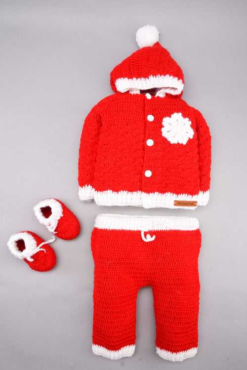 Handmade Crochet Santa Pyjama Set - Red & White