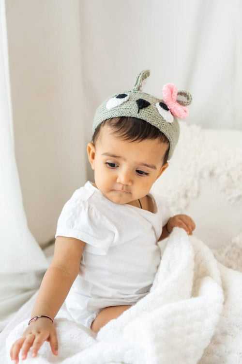 Tiny Bow Knitted Ear Warmer- Grey