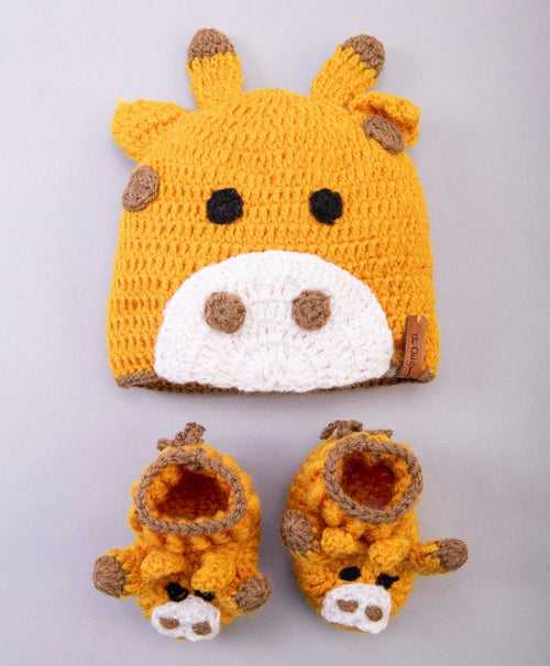Giraffe Crochet Cap & Booties- Mustard
