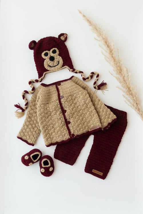 Teddy Design Handmade Sweater & Pant Set- Brown & Beige