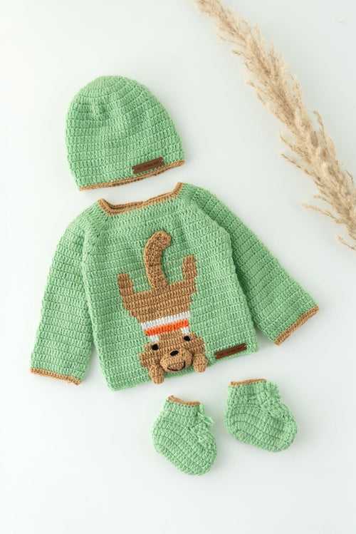 Monkey Design Handmade Sweater Set- Light Green