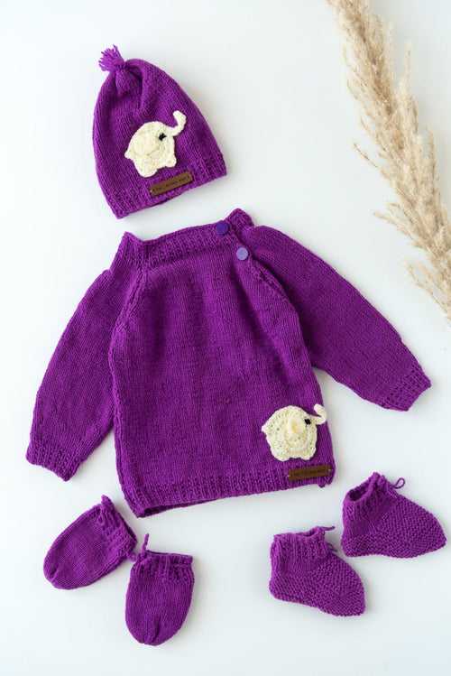 Elephant Patch Handmade Sweater Set- Purple