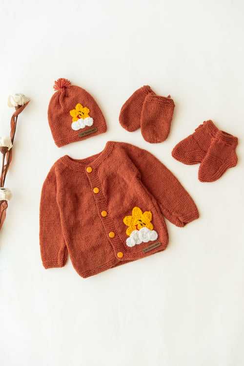 Unisex Kids Handmade Sun & Cloud Sweater Set - Mustard