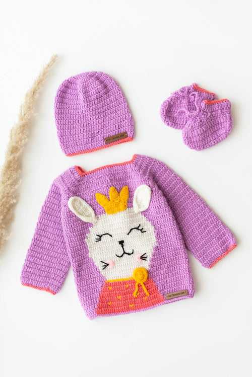 Handmade Rabbit Embellished Sweater Set- Mauve