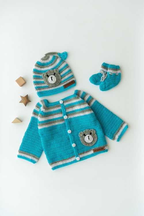 Unisex Kids Handmade Sweater Set- Blue & Grey