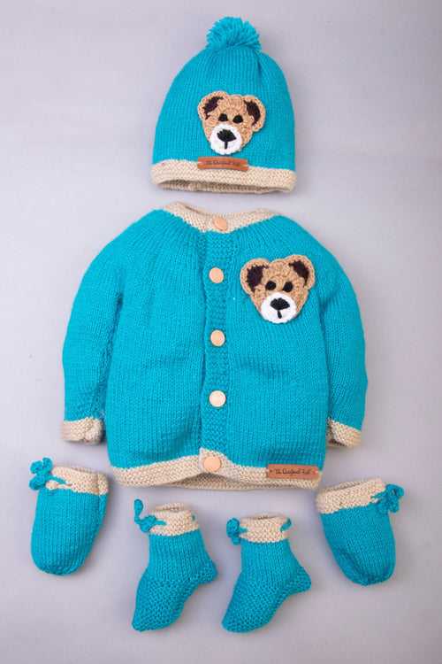 Teddy Patch Sweater Set- Blue
