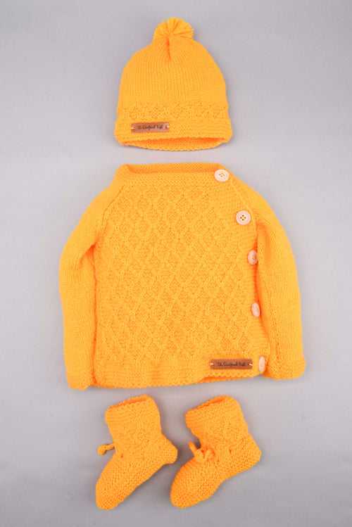Handmade Self Design Sweater Set- Yellow