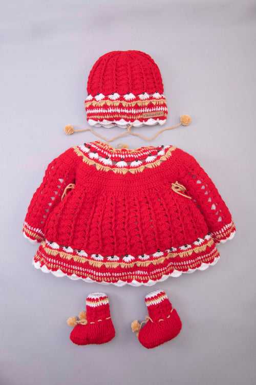 Handmade Cute Little Embellished Fit & Flare Dress Set- Red