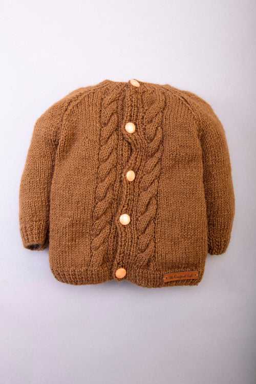 Handmade Cable Design Sweater- Brown
