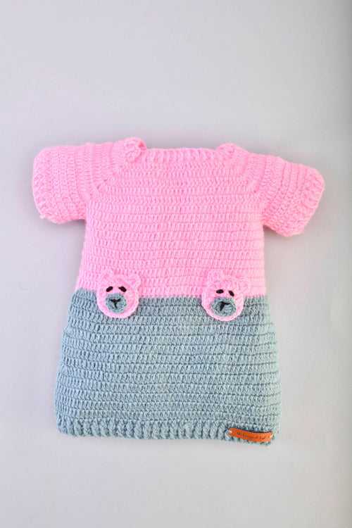 Teddy Embellished Fit & Flare Dress- Pink & Grey